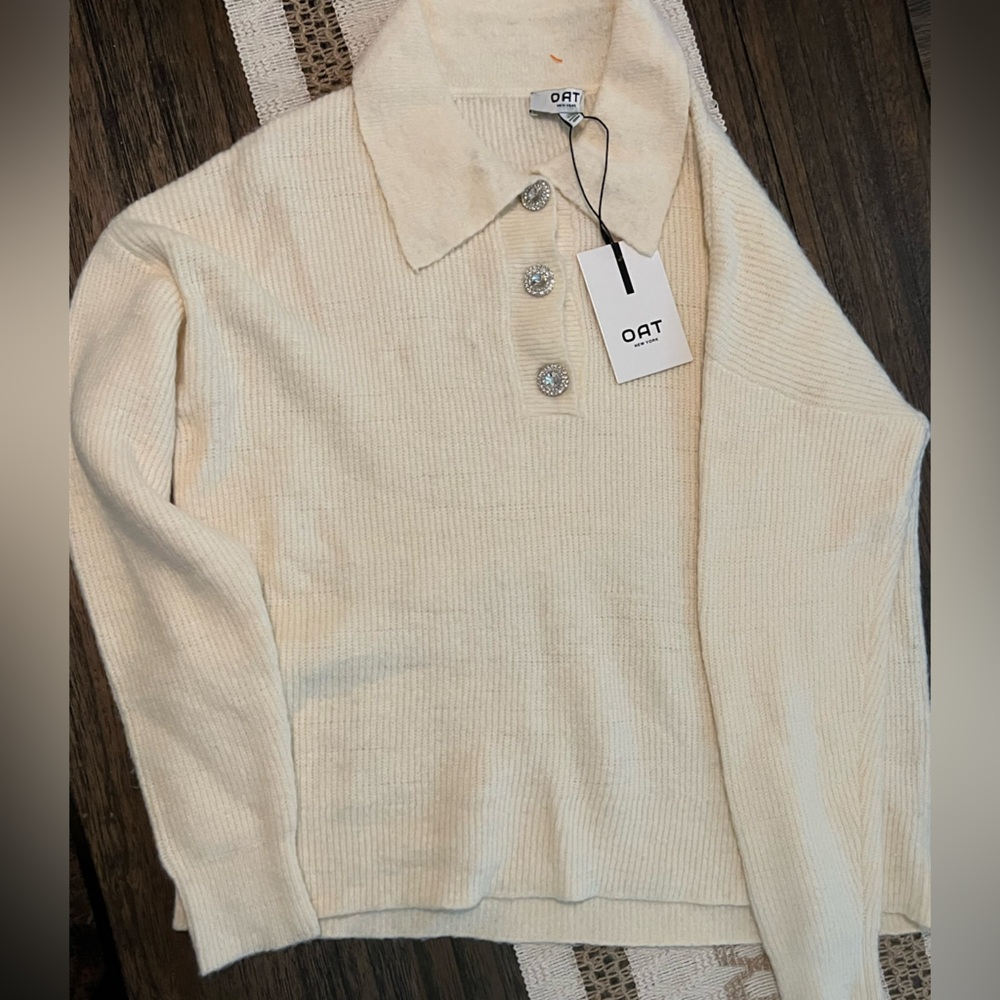 New 🆕‎ ORT Cream Sweater with Button Detail